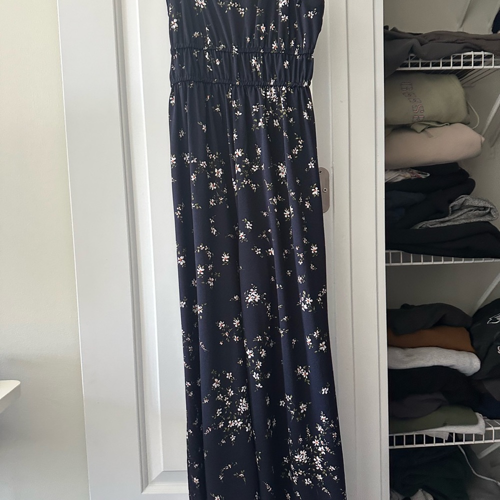 Aqua Navy Floral Midi Romper